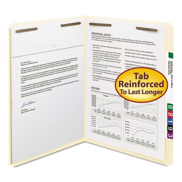 Pressboard Folder, 2 Fastener, Letter, Manila, PK50, SMEAD, Mfr# 14513